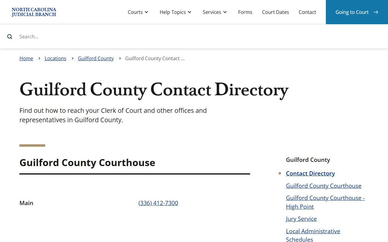 Guilford County phone directory NC Judicial Branch court contacts