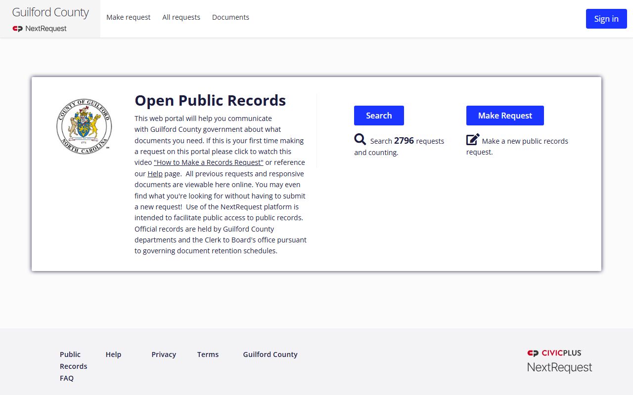 Guilford County NextRequest portal screenshot
